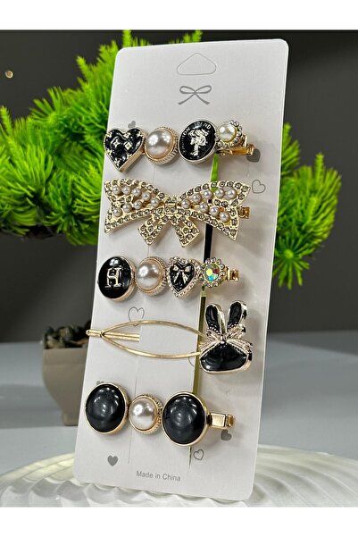 Chocuk Lüks İthal Taşlı İncili Metal 5'li Kart Toka Seti