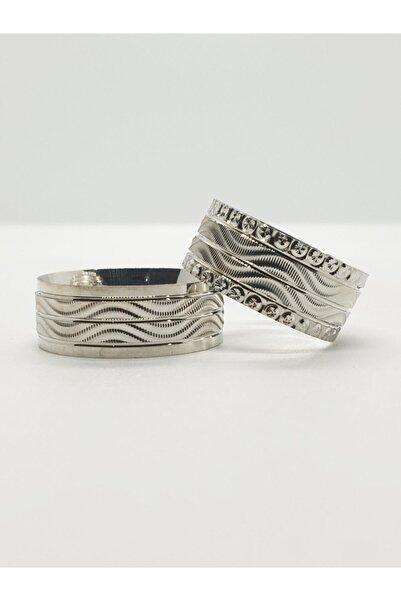 Gri Gümüş 925 Ayar Gümüş Alyans, 6mm Mat Kumlu Kalemli Tektaş Hediyeli Gümüş ...