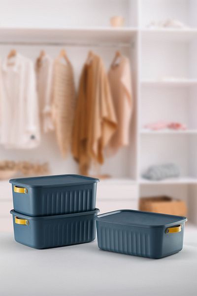 Trend Maison Dark Blue Organizer Box with Lid - Bathroom and Kitchen Organizer, Multi-Purpose Decorative Storage Box