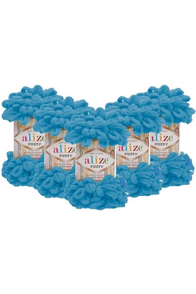 Alize Pachet de 5 fire pentru tricotat manual Puffy - 16 Ocean - 100 Gr. 9 Mt. Frânghie pentru tricotat cu degetele