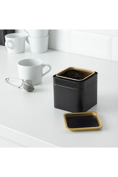 IKEA Blomning 10x10x10 Cm Tin Plated Steel Lid Coffee Tea Cookie Dry Food Storage Box