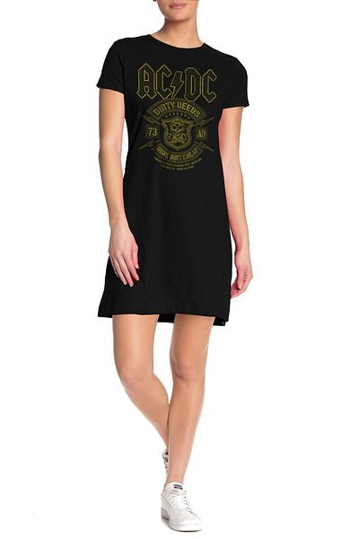 ROCKANDROLL Snowy Acdc Rochie tricou pentru femei din bumbac pieptănat cu mânecă scurtă