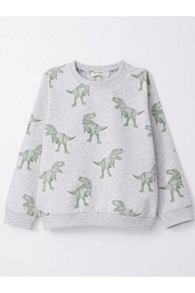 Zekids Boy's Dinosaur Patterned Cotton Tracksuit Set