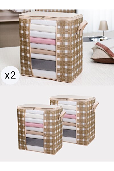 NACAREV 2 Adet Pencereli Bej Kare Desen Ekoseli Yastık Pike Kıyafet Düzenleyi...