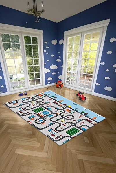 Resmiro Dijital Baskılı Yol  Desenli  Makinada Yıkanabilir Salon ve Çoçuk Halısı