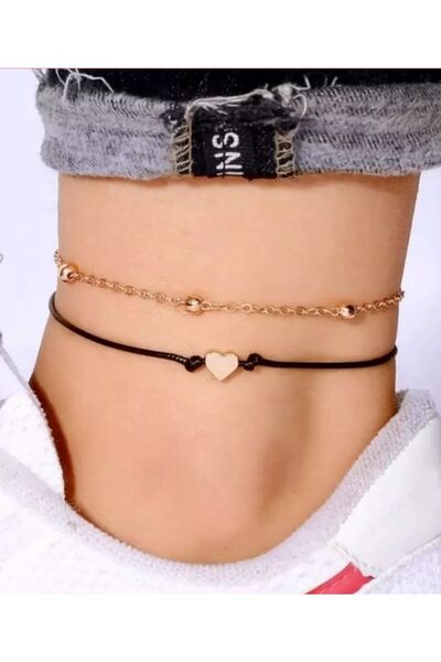 Lal 2 قطعة خلخال على شكل قلب وسلسلة