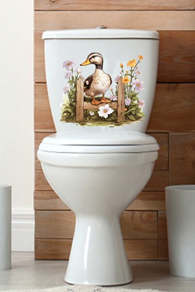 Echo Home Sevimli Ördek ve Renkli Güller Temalı Klozet Sticker Banyo Sticker