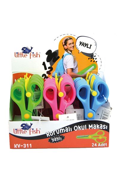 Little Fish Children's Scissors Blunt Tip Spring-loaded Plastic Protected School Student Scissors
