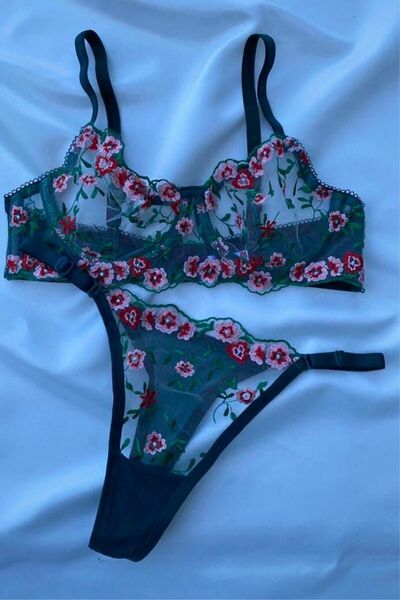 Moldina Жіночий бюстгальтер Новий рік Merry Christmas Зелений квітковий компл...