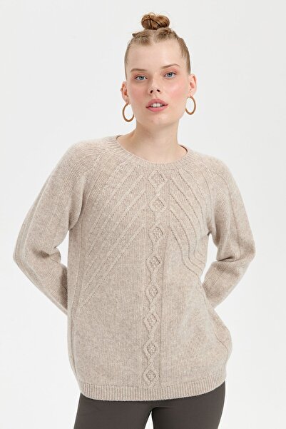 Desen Triko V.Beige Women's Woolen Sweater - Zero Collar, Seamless, Execution