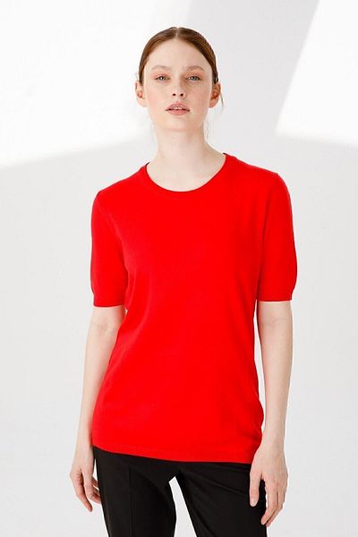 Desen Triko Women's Lycra Short Sleeve Crew Neck Plain Blouse Coral