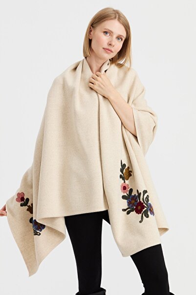 Desen Triko Women's Corners Embroidered Shawl T.Melange