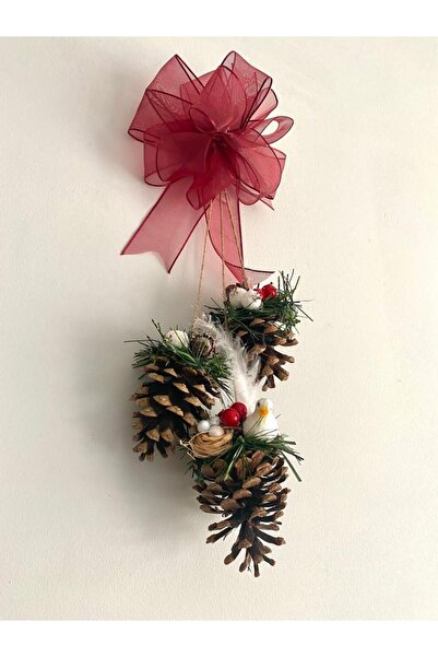 Beykan handmade Kapı Süsü Yılbaşı Noel Ev Dekoru 3 Lü Çam Kozalak/gıcı Kuş Ta...