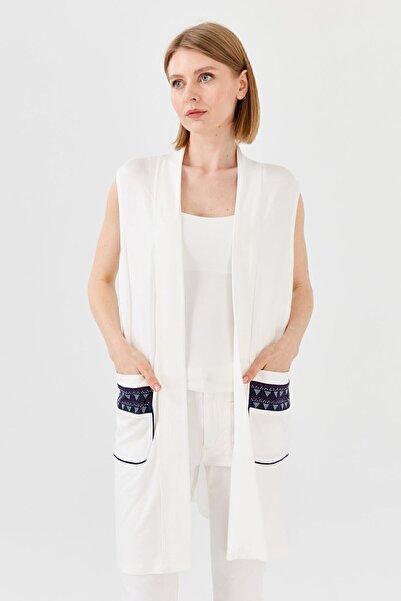 Desen Triko Women's Long Combed Cotton Vest Ecru