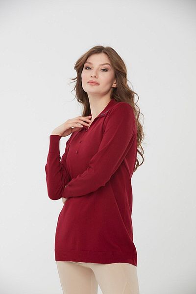 Desen Triko Women's Polo Neck Embroidered Sweater V.caries