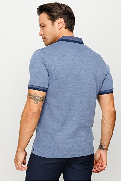 Desen Triko Ανδρικό μπλουζάκι με γιακά πόλο και πλεκτό μανίκι με τσέπη Navy Blue