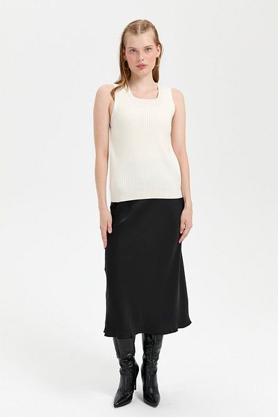 Desen Triko Bone Colored Seamless Crew Neck Women's Sweater