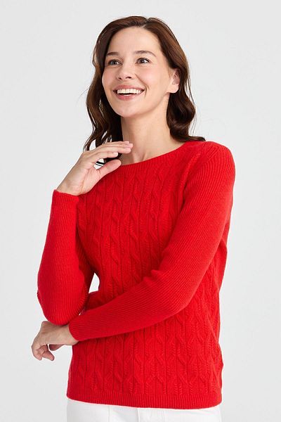 Desen Triko Women's Crew Neck Front Loose Wool Sweater Coral