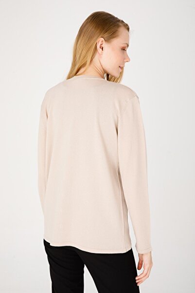 Desen Triko Дамски тънък плетен кардиган с цветен принт от норка с яка