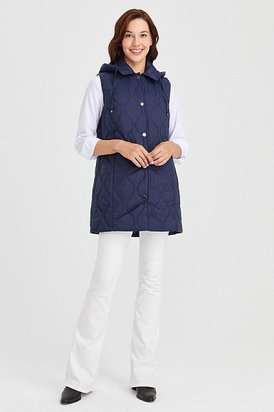 Desen Triko Women's Hooded Quilted Vest Navy Blue