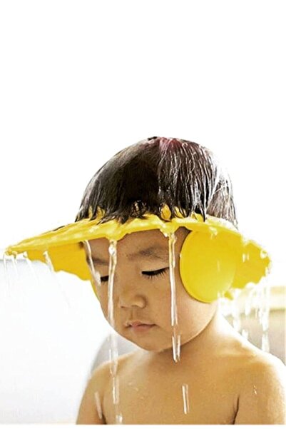 TOPRAK E-TİCARET Bebek Banyo Şapkası Düğmeli Kulaklıklı Su Geçirmez Şapka Mavi