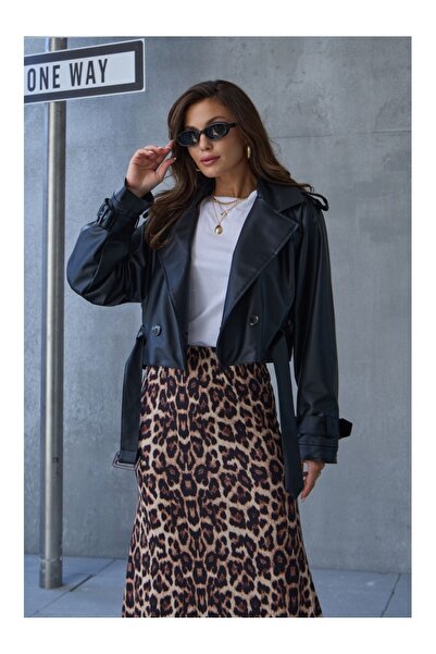 Elif Özbey Butik Κοντό Δερμάτινο Μπουφάν - Ζώνη Μανίκι Λεπτομέρεια