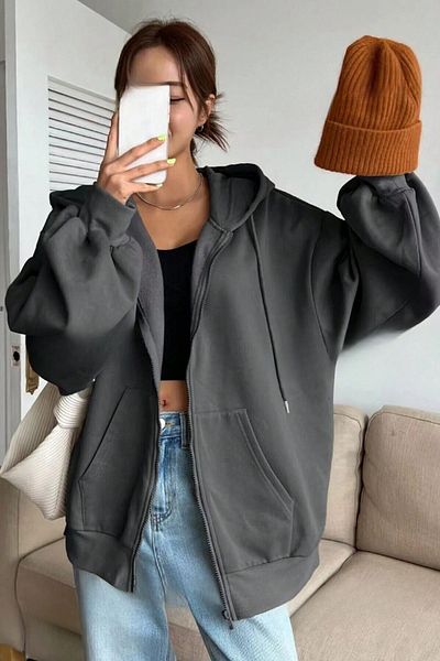 Trendseninle Дамска жилетка с качулка и цип с 3 нишки
