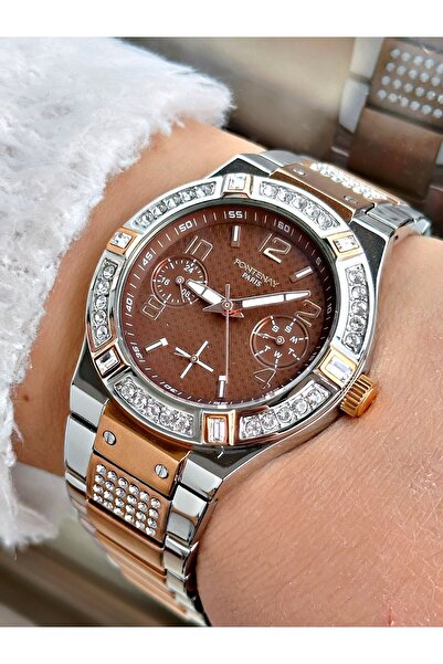 Fontenay ساعة يد نسائية معدنية ملونة وأحجار الورد - حافظة وحبل Fn-4018.2vkv