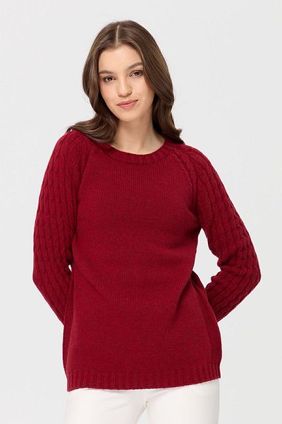 Desen Triko Women's Crew Neck Sleeve Hair Knitted Wool Sweater V.Red