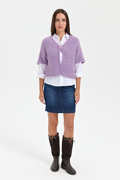 Desen Triko Lilac V-neck Single Button Women's Vest