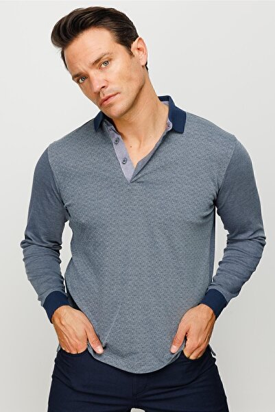 Desen Triko Чоловічий світшот з поло-комірцем і дрібним візерунком, димчасто-сірий