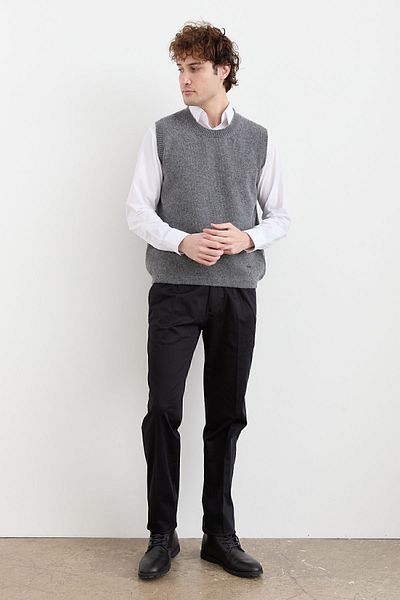 Desen Triko Men's Crew Neck Classic Wool Sweater Smoked