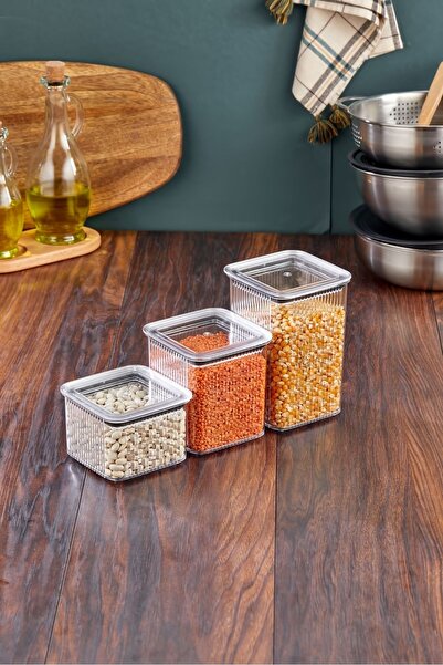 Genel Markalar Kristal Çizgili Saklama Kabı Erzak Düzenleyici Organizer 3’Lü Set