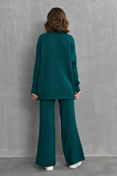 barış sülün lovebox Ευέλικτο πλεκτό υφασμάτινο σταντ γιακά μακρυμάνικο πράσινο πουλόβερ και ψηλόμεσο πράσινο παντελόνι 1070