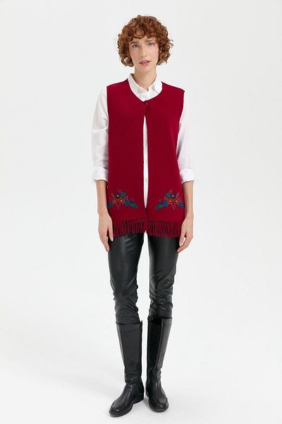Desen Triko Women's Embroidered Wool Vest with Skirt - Zero Collar V.cavity