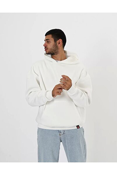 Sekizbiraltı Basic White Oversize Unisex φούτερ με κουκούλα