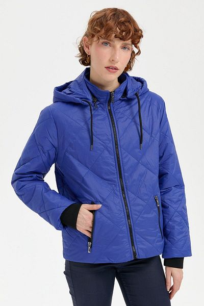 Desen Triko Saks Colorful Women's Hooded Knitwear Coat - Short Quilted