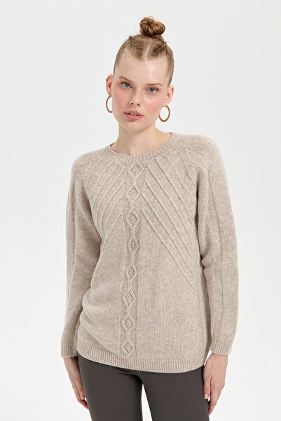 Desen Triko V.Beige Women's Woolen Sweater - Zero Collar, Seamless, Execution