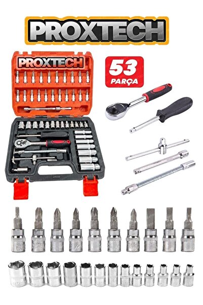 PROXTECH Combo Lokma Anahtar tamir Takımı 53 Adet 1/4 Cırcır Tork Anahtarı soket Seti Oto Tamir Alet Seti