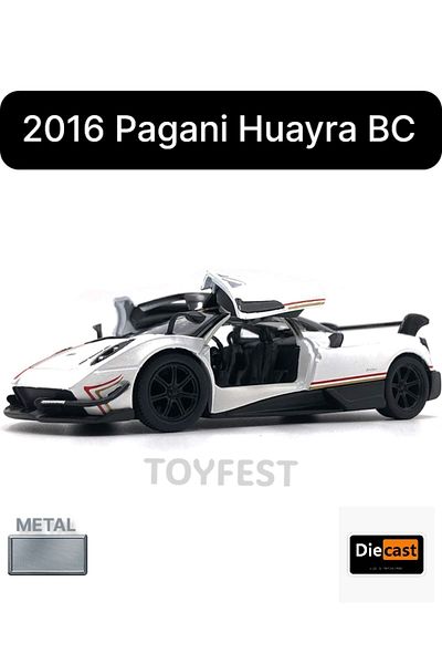TOYFEST 2016 Pagani Huayra Bc Pull Drop Die - نموذج سيارة معدني مصبوب بأبواب قابلة للفتح - أبيض 12.5 سم
