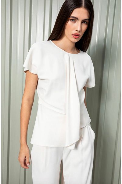 KAMEYA Ecru Asymmetrical Gathered Waist Blouse