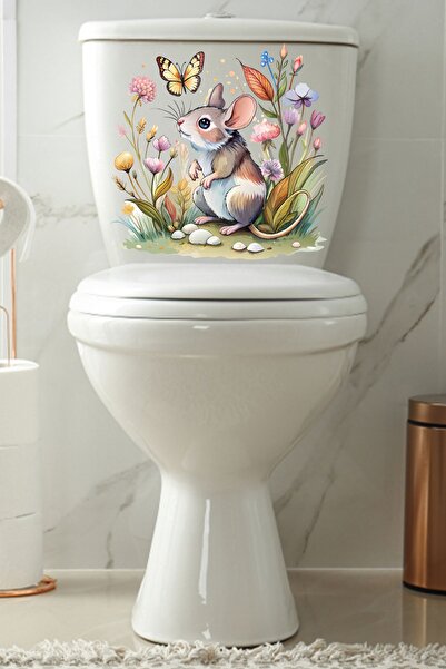 Echo Home Sevimli Fare Kelebek ve Çiçekler Temalı Klozet Sticker Banyo Sticker