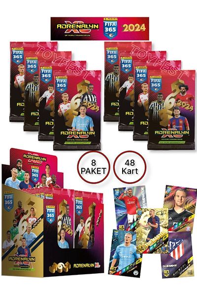 TOYFEST بطاقات لاعب كرة القدم Panini Adrenalyn Fifa 365 - 2024 الرسمية (8 عبوات)