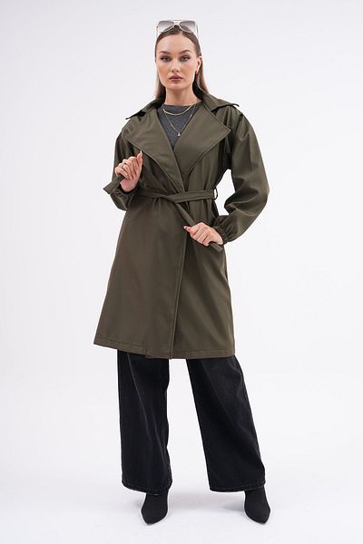 EYLÜL ÇEBER TRENCH ELEGANT DE DAME CU GOLIȚĂ CRUVAZE MÂNĂ BUBUĂ Pliată