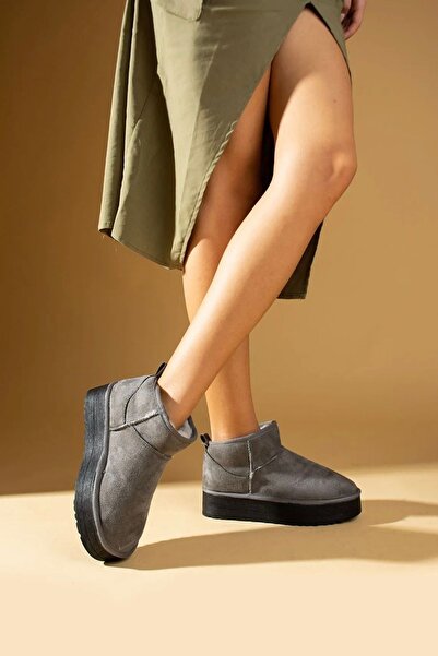 Victoria Shoes Bot & Bootie Ultra Mini Süet Gri Bot Içi Tüylü / Kürklü Kadın Ayakkabı Bot