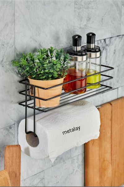 METALAY مع رف لاصق، حامل مناديل ورقية، حامل مناديل، حامل مناديل ورقية، منظم مطبخ الحمام الأسود