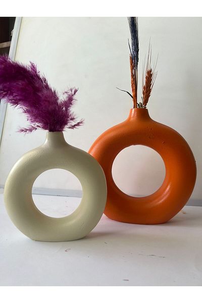 HEYKELCAN Set de vaze cu inele boeme - 2 obiecte decorative pentru gogoși