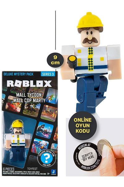 TOYFEST ROBLOX Deluxe Mystery Pack Series 3 Mall Tycoon: شخصية Mall Cop Marty - 9 سم لعبة على الإنترنت مع كود