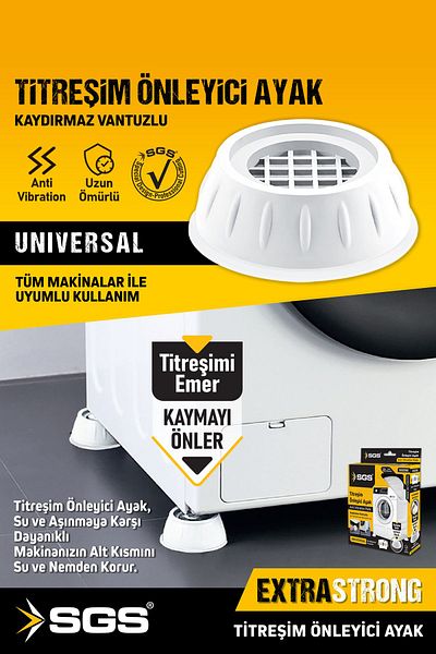 SGS Αντικραδασμικά και ηχητικά αντιολισθητικά πόδια πλυντηρίου ρούχων Σετ 4 λευκού χρώματος