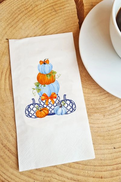 Hediyenza Blue Blanc and Pumpkin Sonbahar Çay Saati Peçete Sunum Peçetesi 010...